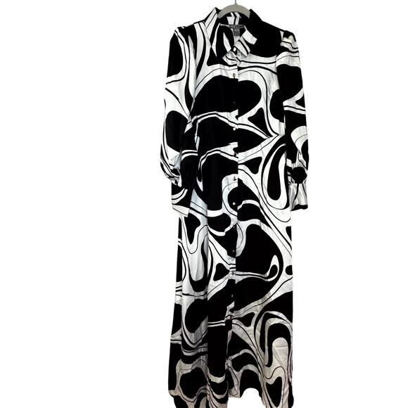 Love By Design Rebel Black White Twill Maxi Dress Button Front NWT Size Medium - Picture 2 of 8